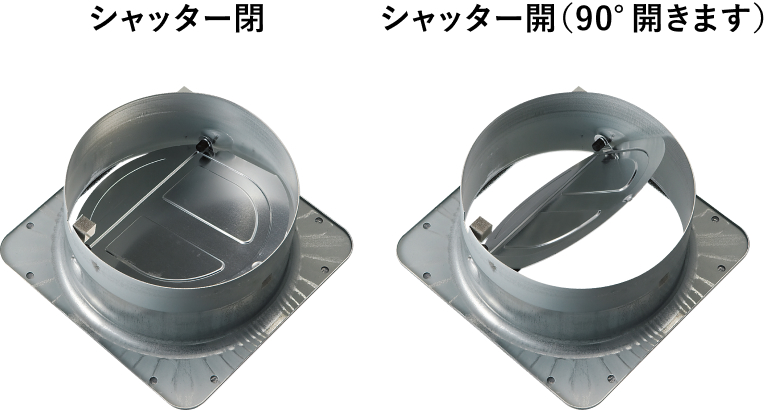 シャッター閉 / シャッター開（90°開きます）