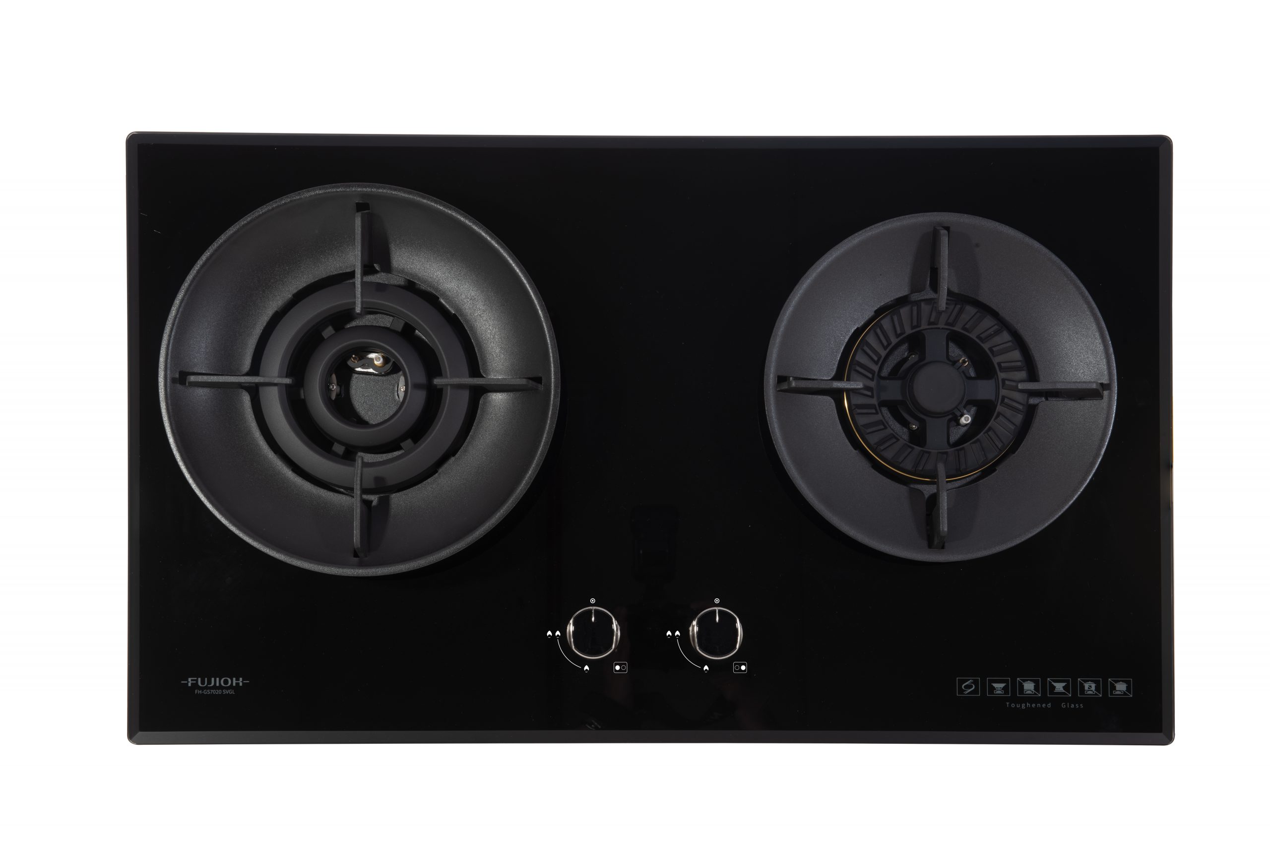 Black Glass Gas Hob with 1 Double Inner Flame Burner