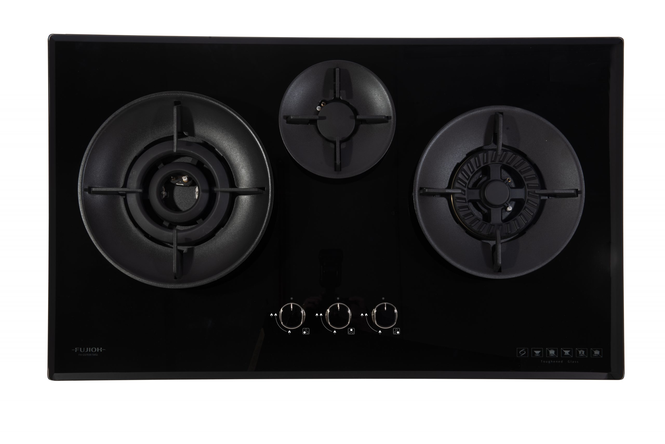 Black Glass Gas Hob with 1 Double Inner Flame Burner