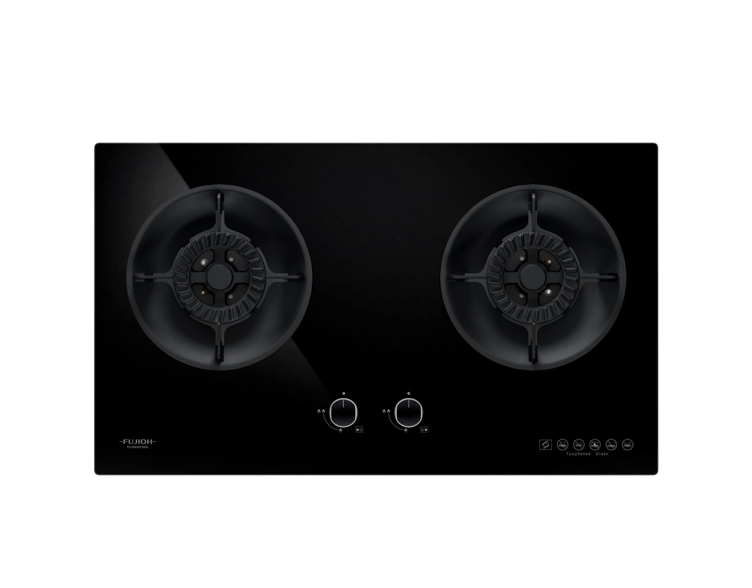 Black Glass Gas Hob with 2 Different Burner Size
